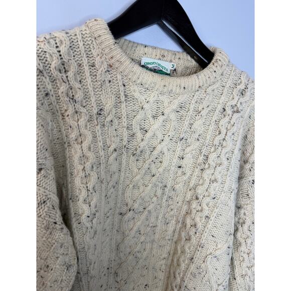 Aran Crafts Men's M Wool Cable Knit Fisherman Crew Neck Sweater Cream - Picture 3 of 9